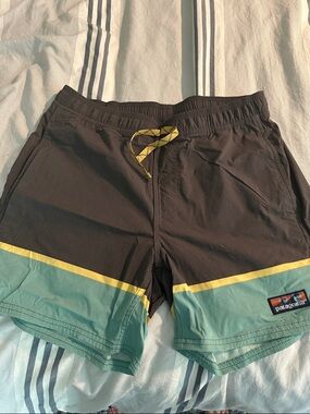 Patagonia Black, Teal & Yellow Men's Swim Board Shorts